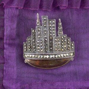 VTG  DBJ Sterling Marcasite NEW YORK CITY brooch